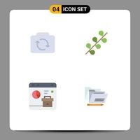 ensemble de pictogrammes de 4 icônes plates simples d'éléments de conception vectoriels modifiables de rapport de vacances d'interface utilisateur de caméra vecteur
