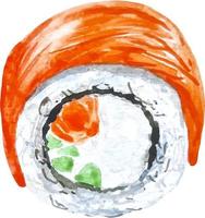 rouleau de sushi maki aquarelle au saumon illustration de nourriture dessinée à la main isolée vecteur