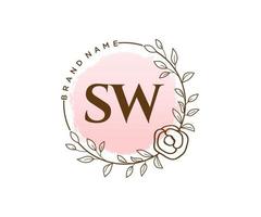logo féminin sw initial. utilisable pour les logos nature, salon, spa, cosmétique et beauté. élément de modèle de conception de logo vectoriel plat.
