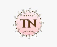 logo féminin initial tn. utilisable pour les logos nature, salon, spa, cosmétique et beauté. élément de modèle de conception de logo vectoriel plat.