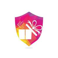 création de logo vectoriel boîte cadeau. illustration de la boîte cadeau présente, salutation, surprise. boîte de voeux ou boîte-cadeau d'emballage.