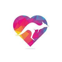 modèle vectoriel de conception de logo de concept de forme de coeur de kangourou. concepts de logo rapide kangourou
