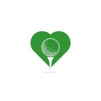 balle de golf sur le logo de concept de forme de coeur tee isolé sur fond blanc. vecteur