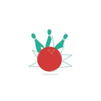 groupe de quilles et logo de boule. concept de jeu sportif. conception de concept de bowling de logo. vecteur