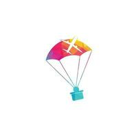 modèle de logo vectoriel de parachute d'agence de voyage. modèle de logo de vacances. tourisme de voyage en avion. autour du vecteur d'icône du monde. logo de voyage mondial de conception créative.