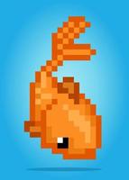 Poisson doré pixel 8 bits. animal pour les actifs de jeu et les motifs de point de croix dans les illustrations vectorielles. vecteur