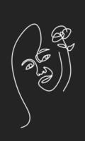 visage de femme dessin au trait abstrait avec fleur rose pour élément de conception web ou imprimé vecteur