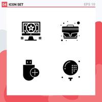 4 ensembles de glyphes solides universels pour les applications web et mobiles les ordinateurs d'application surveillent les éléments de conception vectoriels modifiables du matériel de bureau vecteur