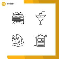 concept de 4 lignes pour sites Web mobiles et applications gâteau vent boisson surfeur entreprise éléments de conception vectoriels modifiables vecteur