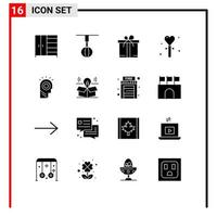 interface utilisateur pack de 16 glyphes solides de base d'éléments de conception vectoriels modifiables d'événement de cadeau de bâton lumineux vecteur