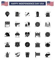 usa joyeux jour de l'indépendancepictogramme ensemble de 25 simples glyphes solides d'états d'argent feu travail limonade amérique modifiable usa jour vecteur éléments de conception