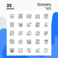 25 jeu d'icônes d'épicerie 100 fichiers eps modifiables 10 idées de concept de logo d'entreprise conception d'icône de ligne vecteur