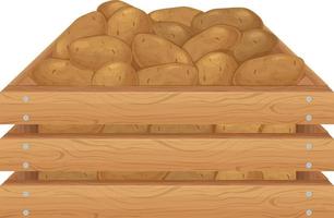 Patate. boîte en bois avec pommes de terre. pommes de terre dans une caisse en bois. légumes frais dans une boîte. illustration vectorielle isolée sur fond blanc vecteur