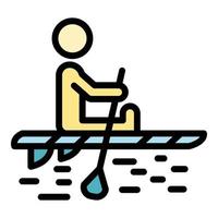 homme assis sup surf icône vecteur de contour couleur