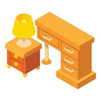 vecteur isométrique d'icône de meubles de bureau à domicile. armoire avec icône de table de lampe de lecture