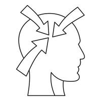 flèches à l'intérieur de l'icône de la tête humaine, style de contour vecteur