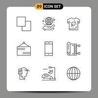 9 concept de contour pour les sites Web mobiles et les applications signe de contact eco open board éléments de conception vectoriels modifiables vecteur