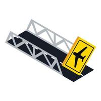 vecteur isométrique d'icône de panneau de signalisation d'aéroport. pont routier et panneau de signalisation d'avertissement