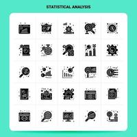 jeu d'icônes d'analyse statistique solide 25. ensemble d'icônes noires de conception de style glyphe vectoriel. illustration vectorielle de conception d'idées d'affaires web et mobiles. vecteur