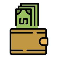 L'icône de l'argent et du portefeuille vecteur de contour de couleur