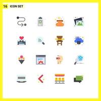 pictogramme ensemble de 16 couleurs plates simples de couple amour argent lit voyage pack modifiable d'éléments de conception de vecteur créatif