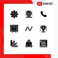 interface mobile glyphe solide ensemble de 9 pictogrammes d'éléments de conception vectoriels modifiables d'appel de camion de maison de camion crypto vecteur