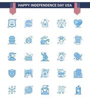 joyeux jour de l'indépendance 4 juillet ensemble de 25 pictogrammes américains de blues de l'échelle de l'argent du coeur américain justice modifiable usa day vector design elements