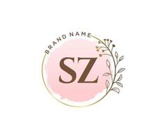 logo féminin sz initial. utilisable pour les logos nature, salon, spa, cosmétique et beauté. élément de modèle de conception de logo vectoriel plat.