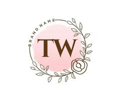 initiale tw logo féminin. utilisable pour les logos nature, salon, spa, cosmétique et beauté. élément de modèle de conception de logo vectoriel plat.