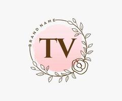 logo féminin tv initial. utilisable pour les logos nature, salon, spa, cosmétique et beauté. élément de modèle de conception de logo vectoriel plat.