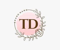 logo féminin initial td. utilisable pour les logos nature, salon, spa, cosmétique et beauté. élément de modèle de conception de logo vectoriel plat.