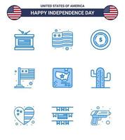 joyeux jour de l'indépendance pack de 9 signes et symboles de blues pour le drapeau du monde dollar américain international modifiable usa day vector design elements