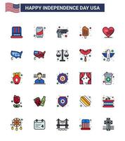 pack de 25 créatifs usa independance day liés plats remplis lignes d'amour crème glacée pistolet alimentaire froid modifiable usa day vector design elements