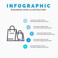 sac à main shopping boutique bleu infographie modèle 5 étapes vecteur ligne icône modèle
