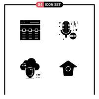 pack de 4 signes et symboles de glyphes solides modernes pour les supports d'impression Web tels que le bouclier de microphone d'image de nuage de communication éléments de conception vectoriels modifiables vecteur