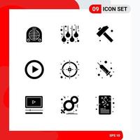 9 concept de glyphe solide pour la construction de lecteurs de gestion de sites Web mobiles et d'applications jouer des éléments de conception vectoriels modifiables multimédias vecteur