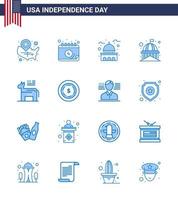 16 icônes créatives des états-unis signes d'indépendance modernes et symboles du 4 juillet du symbole américain jour âne usa éléments de conception vectoriels modifiables de la journée des états-unis vecteur