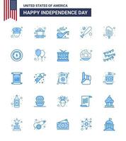 pack de 25 signes de blues de célébration de la fête de l'indépendance des états-unis et symboles du 4 juillet tels que la crème glacée au dollar st food cold modifiable usa day vector design elements