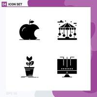 symboles d'icônes universelles groupe de 4 glyphes solides modernes de pomme mario bâtiment vie plante éléments de conception vectoriels modifiables vecteur