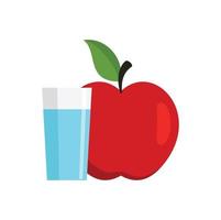 verre d'eau pomme fraîche icône vecteur isolé plat