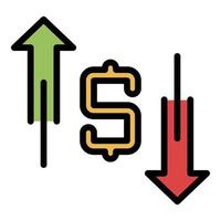 dollar, haut et bas, flèches, icône, couleur, contour, vecteur