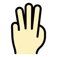 Geste de la main trois fois vecteur de contour couleur icône