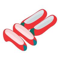 vecteur isométrique d'icône de chaussures coréennes. deux paires de chaussures en caoutchouc coréennes rouges colorées