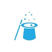 eps10 vecteur bleu baguette magique chapeau icône art solide isolé sur fond blanc. symbole magique de dessus et de bâton dans un style moderne simple et plat pour la conception, le logo et l'application mobile de votre site Web