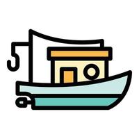 vecteur de contour de couleur d'icône de bateau de pêche d'affaires