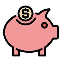 vecteur de contour couleur icône dollar cochon