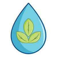 feuilles vertes à l'intérieur de l'icône de goutte d'eau, style cartoon vecteur