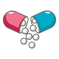 icône de pilule capsule ouverte, style cartoon vecteur