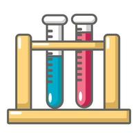 tubes à essai médicaux dans l'icône du support, style cartoon vecteur