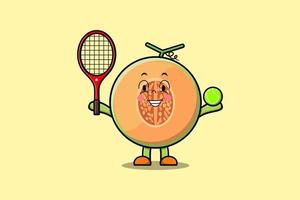 personnage de dessin animé mignon melon jouant au tennis vecteur